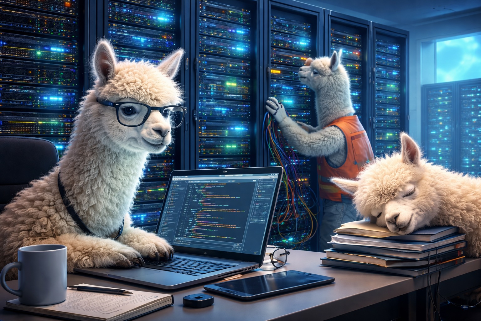 Alpacas in a server room